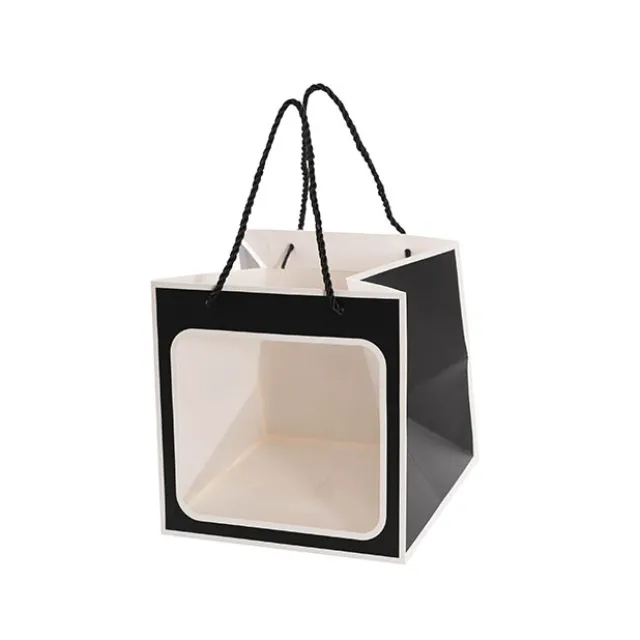 Window Posy Gift Bag Silhouette Black Pack 5 (20x20x20cmH)