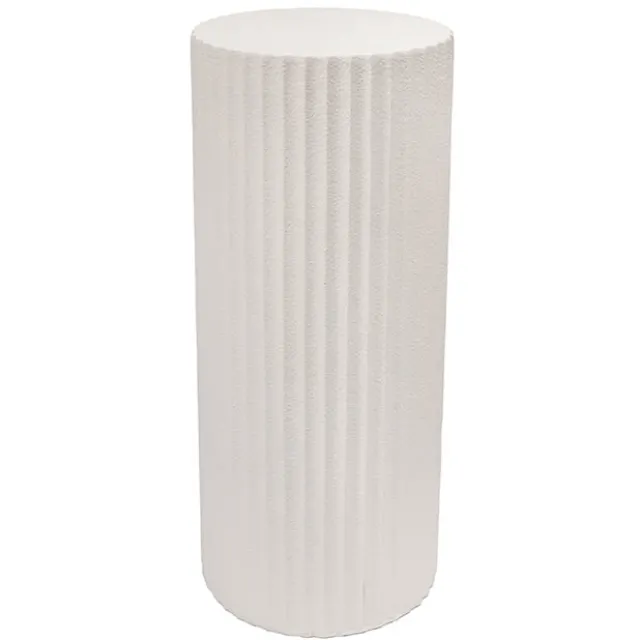 Fibreglass Fluted Round Plinth Limestone White (40x100cmH)