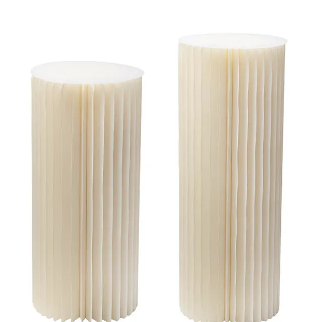 Foldable Paper Round Plinth Set2 Buttercream (30x60cmH&80cmH