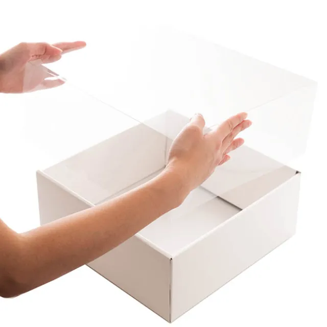 Gift Hamper Box with PVC Lid Square White (30Lx30Wx12Hcm)