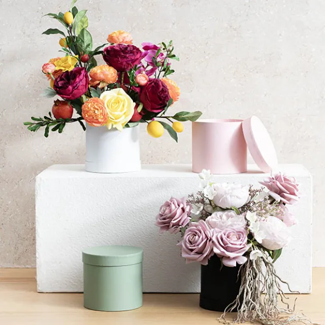 Flower Gift Hat Box Round White (15cmWx13.5cmH)