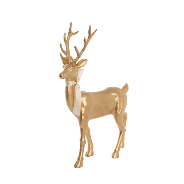 Elegant Standing Metallic Reindeer w Bow Gold (46cmH)