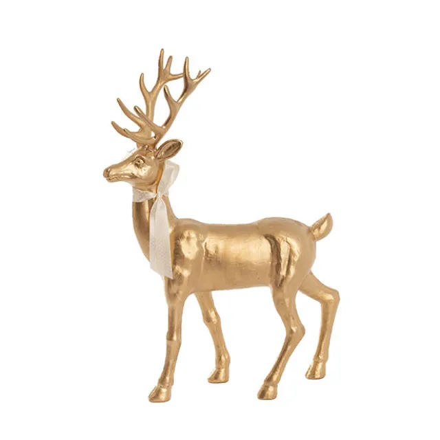 Elegant Standing Metallic Reindeer w Bow Gold (46cmH)