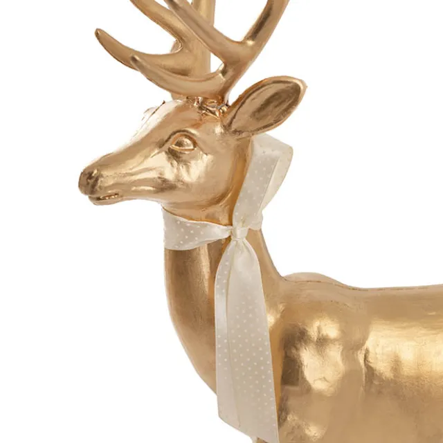 Elegant Standing Metallic Reindeer w Bow Gold (46cmH)