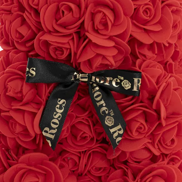Amore Rose Bear w Black Bow Red (25cmH)