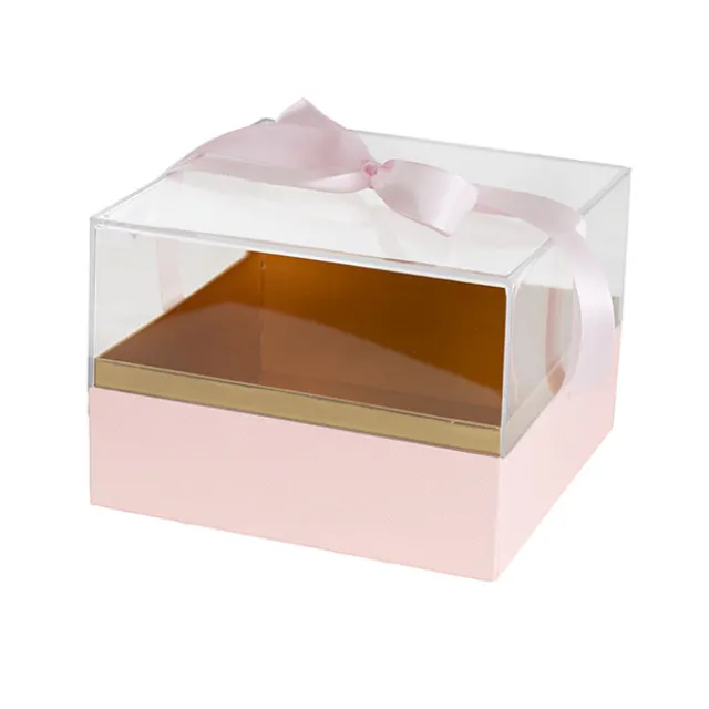 Luxe Gift Box Acrylic Lid and Ribbon Pink Gold (20x20x13Hcm)