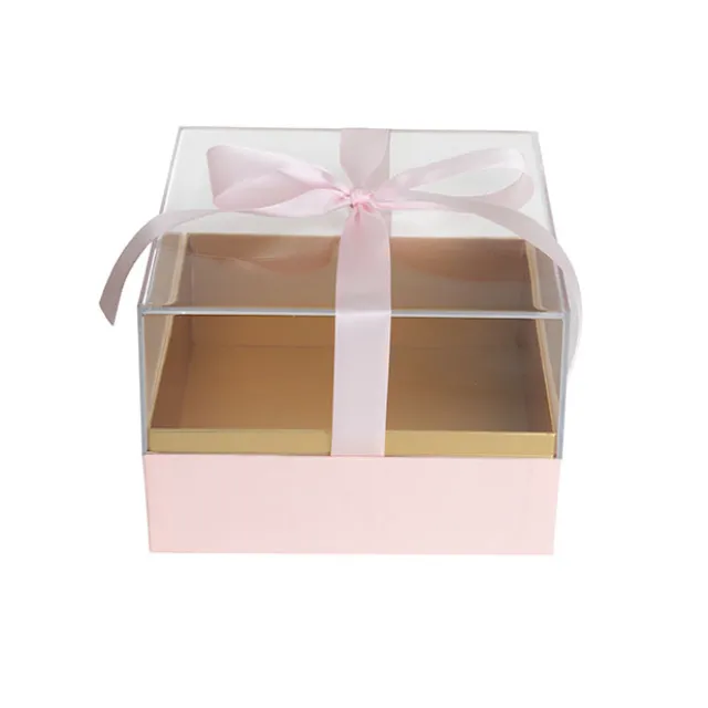 Luxe Gift Box Acrylic Lid and Ribbon Pink Gold (20x20x13Hcm)
