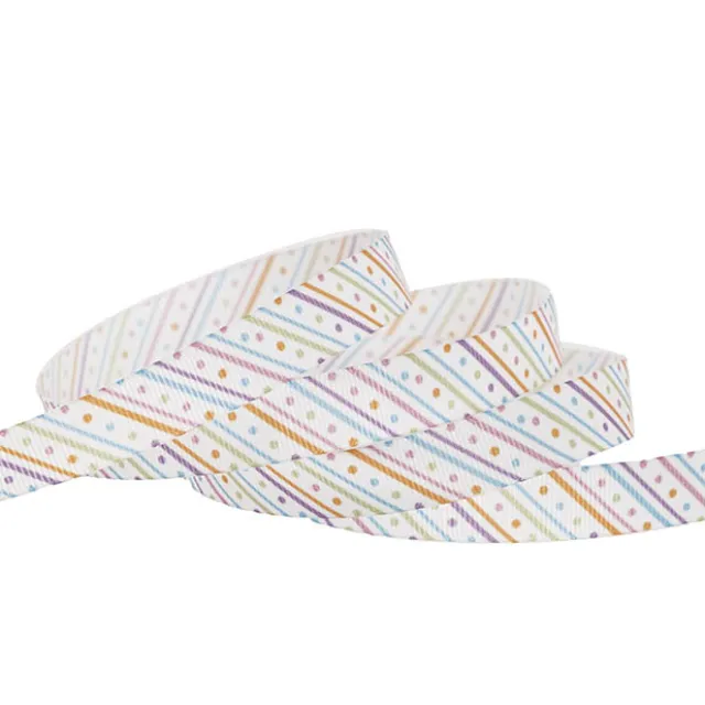 Ribbon Grosgrain Pastel Delight on White (15mmx25m)