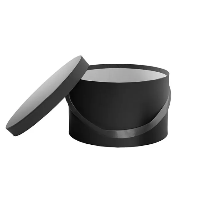Flower Hat Box Grande Round Black Set 3 (25Dx15cmH)