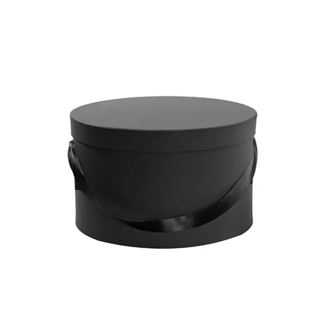 Flower Hat Box Grande Round Black Set 3 (25Dx15cmH)