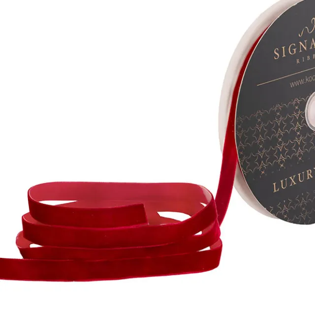 Ribbon Premium Plush Velvet Woven Edge Red (15mmx20m)