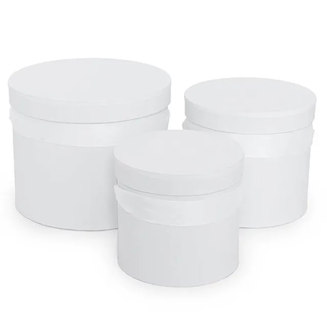 Flower Hat Box with Ribbon Round Set 3 White (18.5cmx15cmH)
