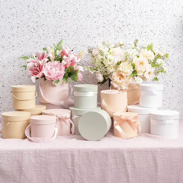 Flower Hat Box Petite Round Blush Pink Set 3 (17Dx13.5cmH)