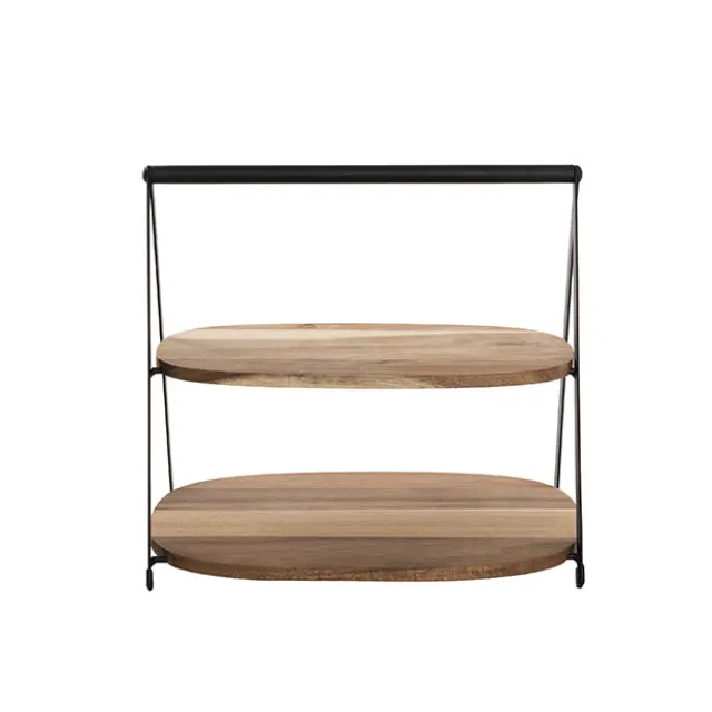 Acacia Wood 2 Tier Display Stand Brown (28x24.5x25.5cmH)