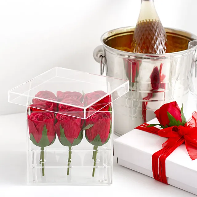 Acrylic 9 Head Rose Display Box with Lid (16x15cm)