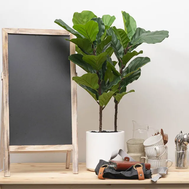 Real Touch Fiddleleaf Tree in White Pot Green (90cmH)