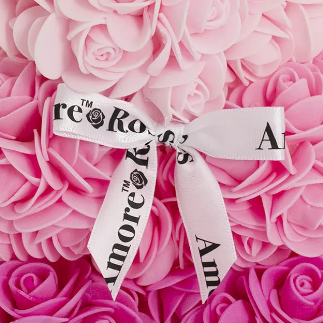 Amore Rose Bear w White Bow Gradation Ombre Pink (25cmH)