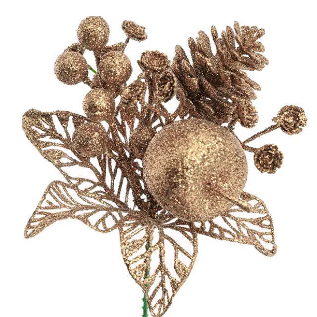 Apple Berries & Pinecone Christmas Pick Rose Gold (26cmH)