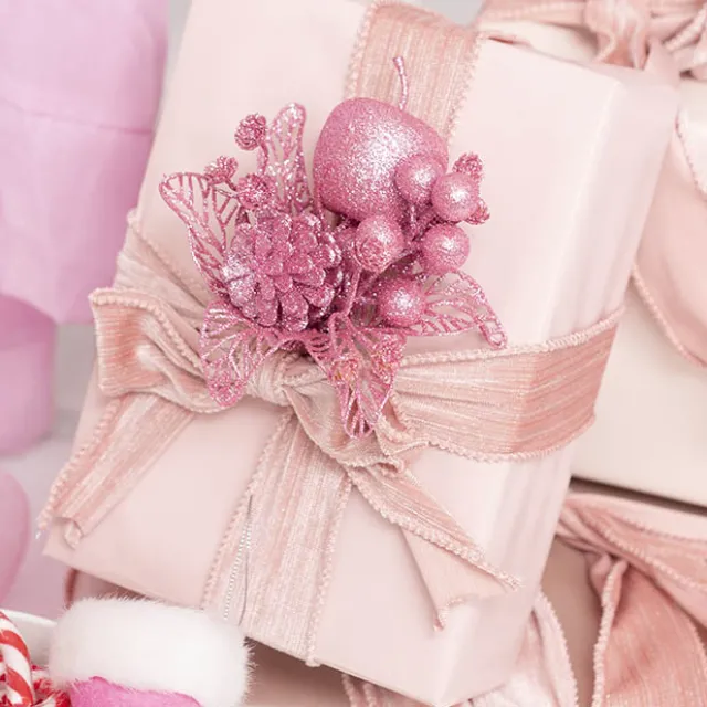 Apple Berries & Pinecone Christmas Pick Pink (26cmH)