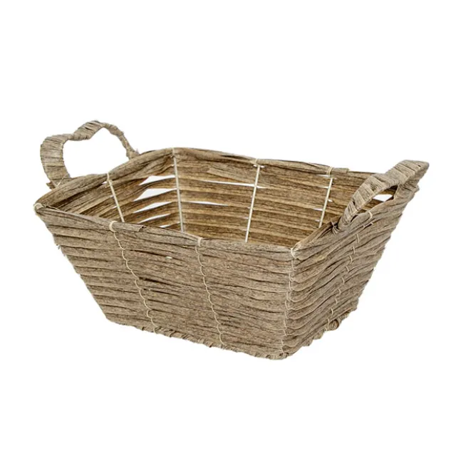 Artificial Wicker Basket Hamper Rectangle Pewter(29X24X13cm)