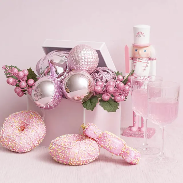 Berry Cluster Picks Pack 6 Glitter Pink (22cmH)