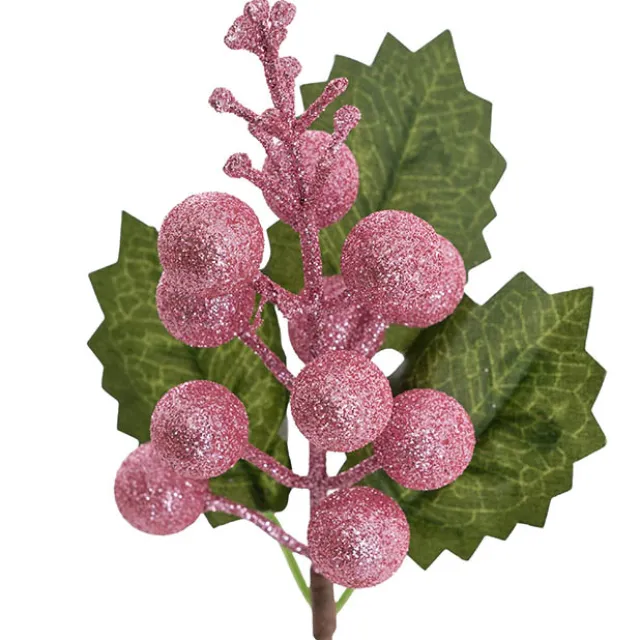 Berry Cluster Picks Pack 6 Glitter Pink (22cmH)