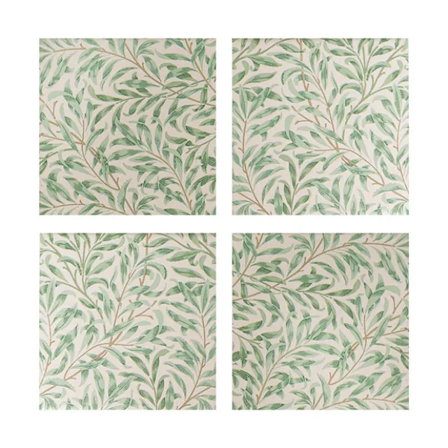 Botanical Square Ceramic Coaster Pack 4 Green (10x10x3.4cm)