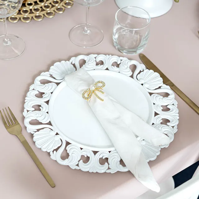 Brocade Pattern Edge Charger Plate Pack 4 White (32.5cmD)