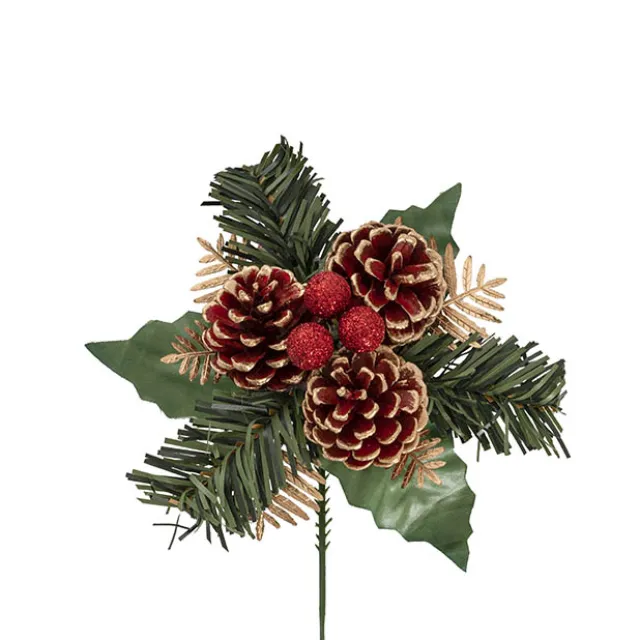 Pinecone Christmas Pick Pack 4 Red (17.5cmH)