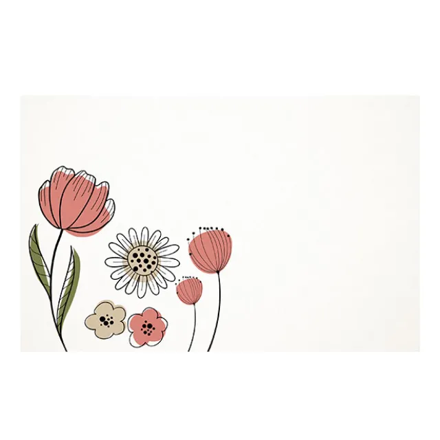 Cards White Hand Drawn Flowers Pink (10x6.5cmH) Pk 50