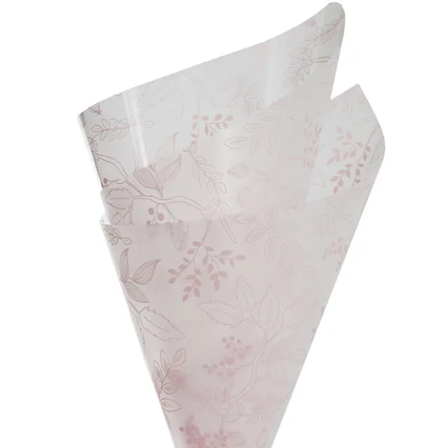 Cello Frosted Hand Drawn Leaves 40mic Pink (50x70cm)Pack 100