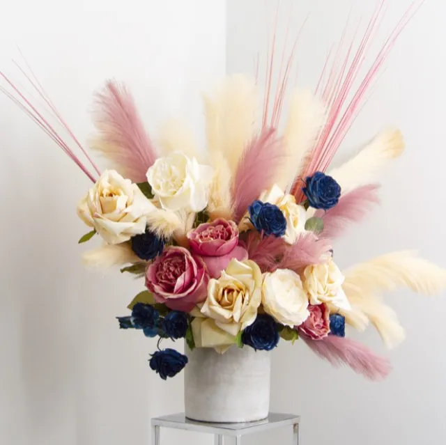 Cement Floral Cylinder Grey (16Dx16cmH)