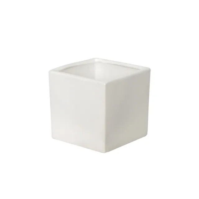Ceramic Cube Pot Satin Matte White (12x12x12cmH)