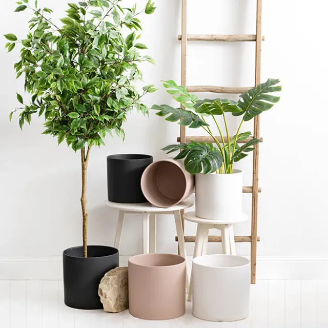 Ceramic Cylinder Pot Satin Matte White (30x30cmH)