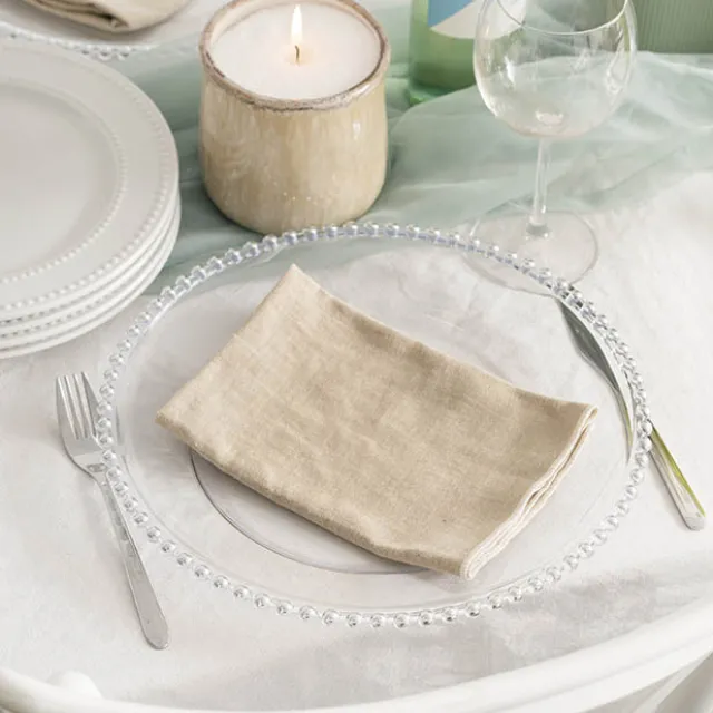 Charger Plate w Silver Beaded Edge Pack 4 Clear (32cmD)