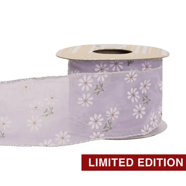 Ribbon Sheer Daisy Delight Wire Edge Lavender (60mmx10m)