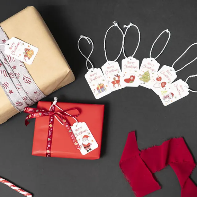 Christmas Gift Tags 8 Whimsy Designs White Pk48 (4.5x6.8cmH)