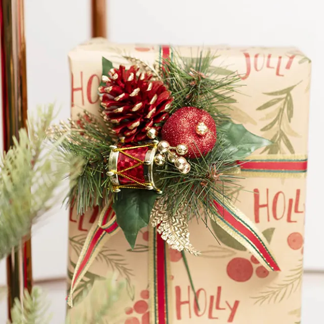 Christmas Pick w Apple & Drum Pack 3 Red (17.5cmH)