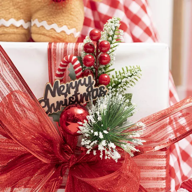 Christmas Snow Pine Berry Candy Pick Red Pack 3 (25cmH)