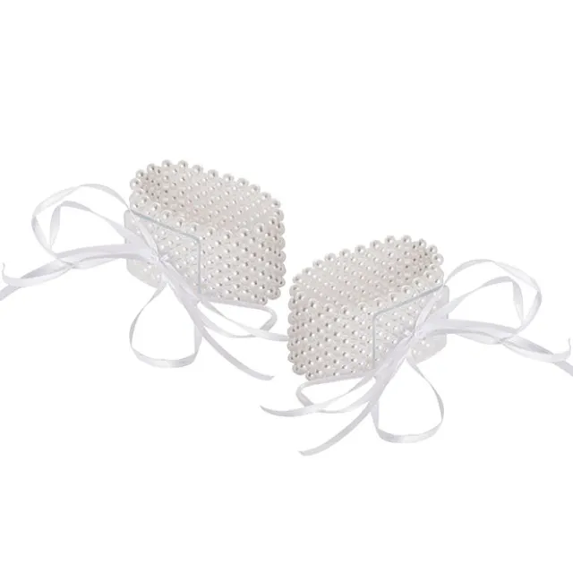 Corsage Pearl Wrist Bracelet w Ribbon Pack 2 White (8Lx4cmH)