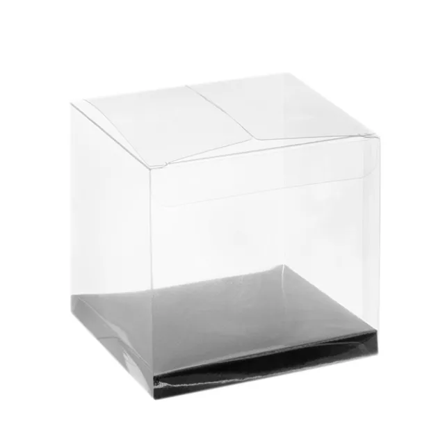 Cupcake Box Clear Base 30mic Silver (90x90x90mm) Pack 10