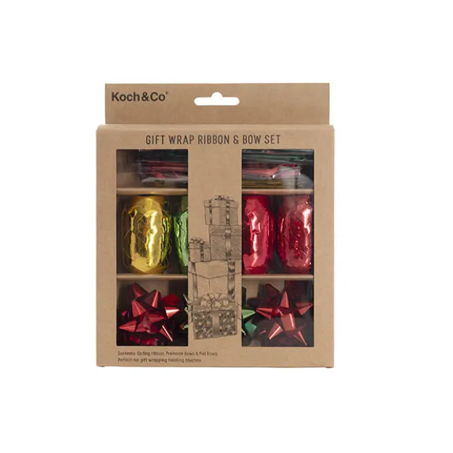 Curling Ribbon & Bows Gift Wrap Finish Set Gold Red & Green