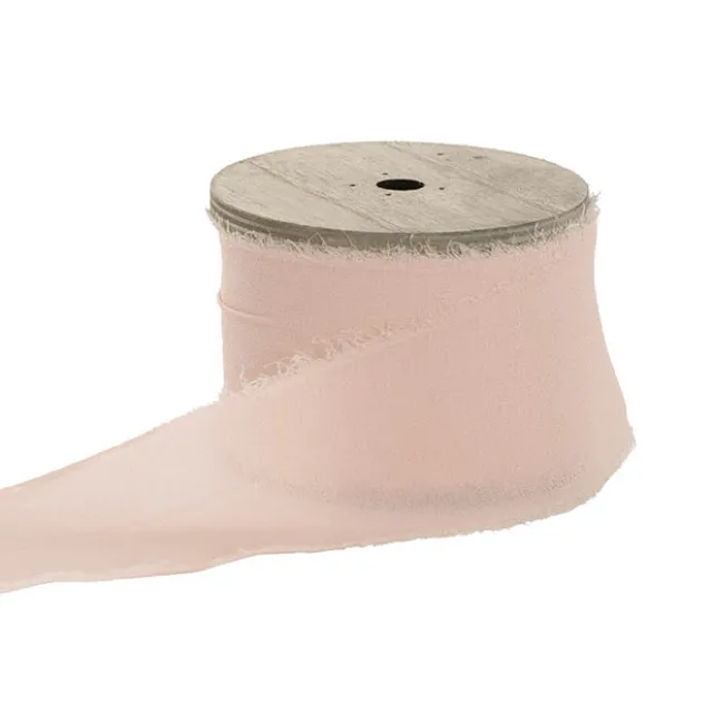 Ribbon Chiffon Frayed Edge Wood Spool Blushing (48mmx20m)