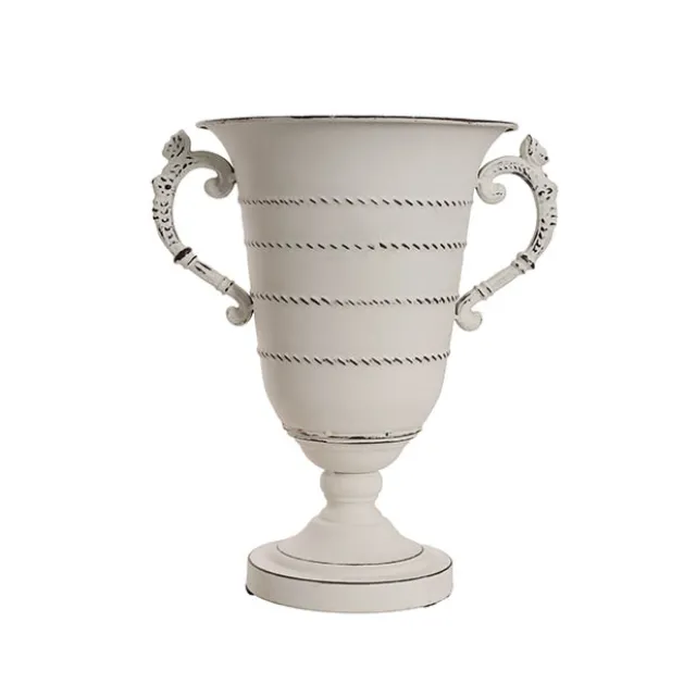 Decorative Flute Metal Vase Antique White (30.5x24x35.5cmH)
