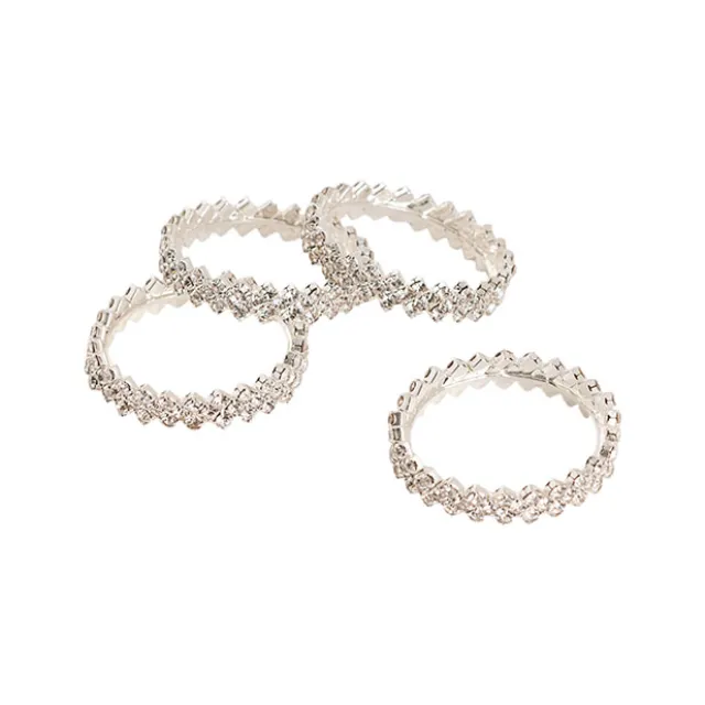 Diamante Napkin Ring Pack 4 Silver (4.5cmD)