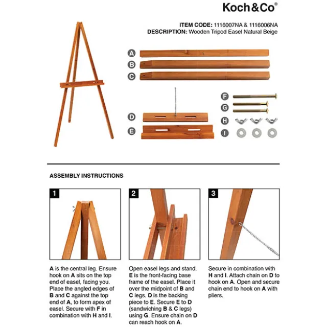 Wooden Tripod Easel Natural Brown (150cmH)