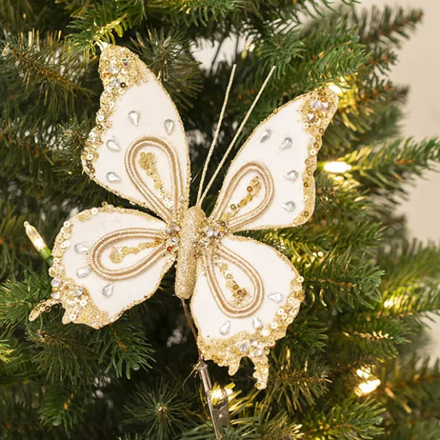 Elegant Butterfly Clips Pack 2 White & Gold (14x17cm)