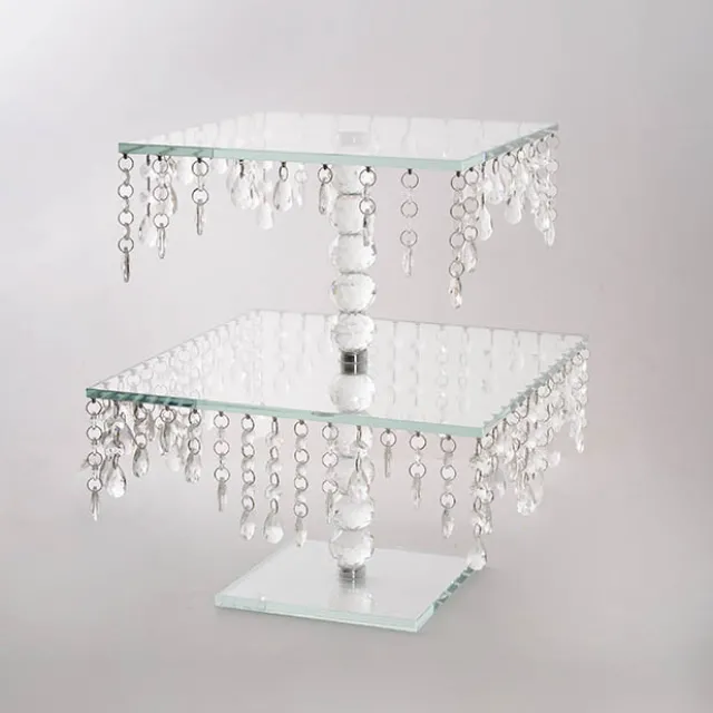 Elegant Crystal Cake Stand Square 2 Tier Clear (42cmH)