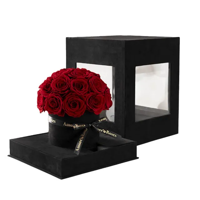 Amore Forever Rose x24 Head Window Box Red (28x33cmH)