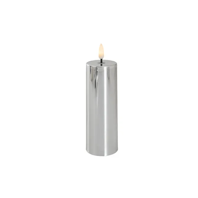Event LED Trueflame Flickering Pillar Candle Chrome 5DX16cmH